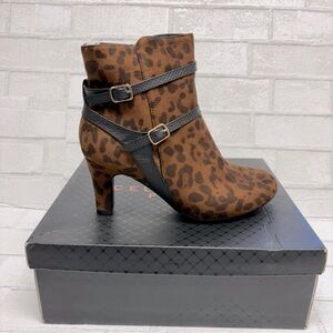 Celebrity Pink Leopard Ankle Booties – Wide Fit, Size 8, New w/ Box